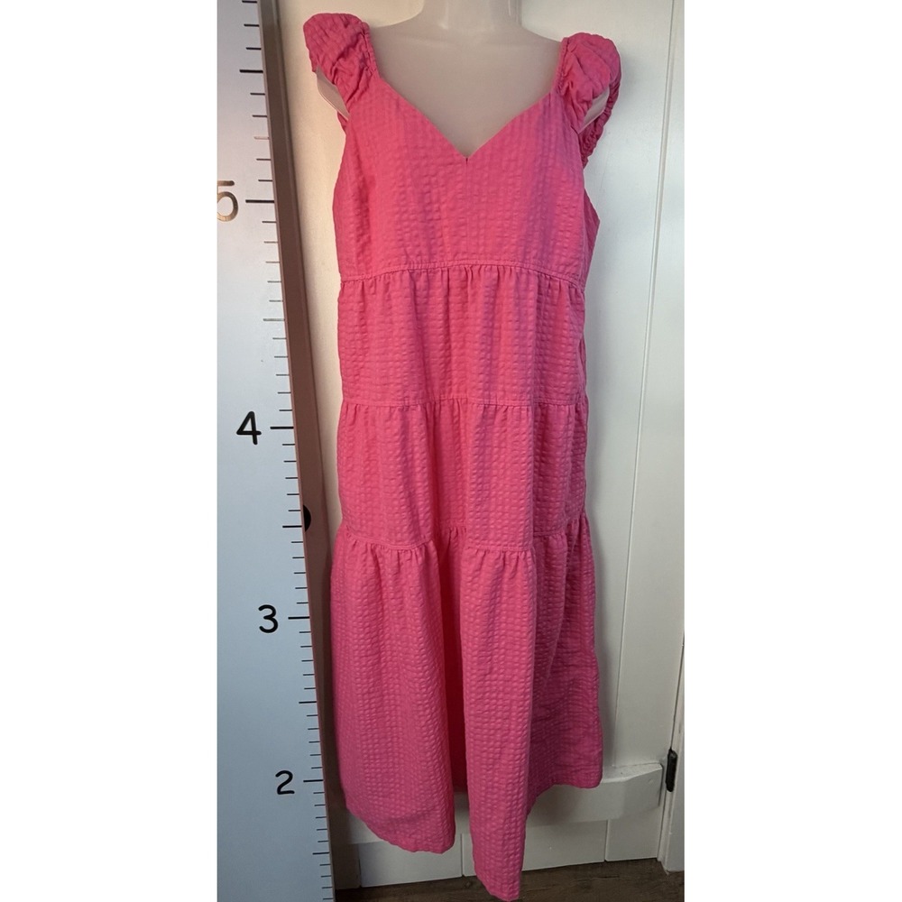 OLD Navy Pink Barbiecore Fit & Flare Tiered Seersucker All Day Maxi Dress Large